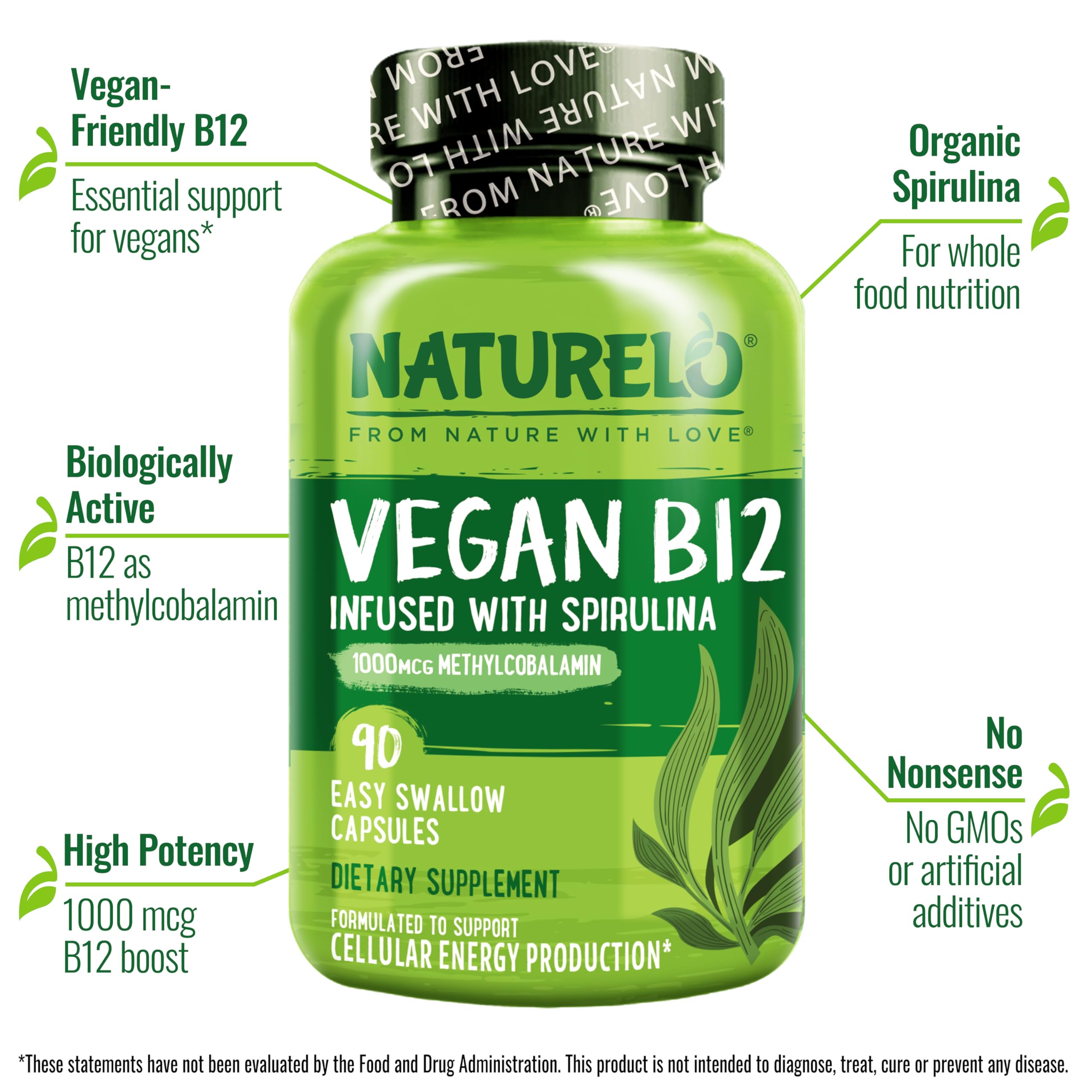 Naturelo vegan B12 capsules ready for daily plant-based B12 intake