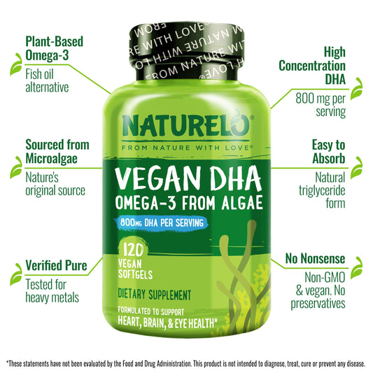 Closeup of Naturelo DHA softgels highlighting easy daily supplementation