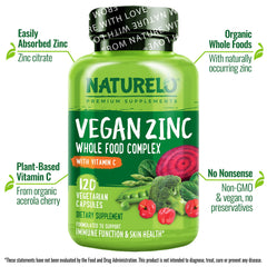 Naturelo Vegan Zinc Immune capsules packaging emphasizes vegan formula and easy daily intake.