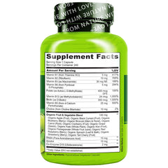 Naturelo Vitamin B Complex back label highlights allergen-free attributes.