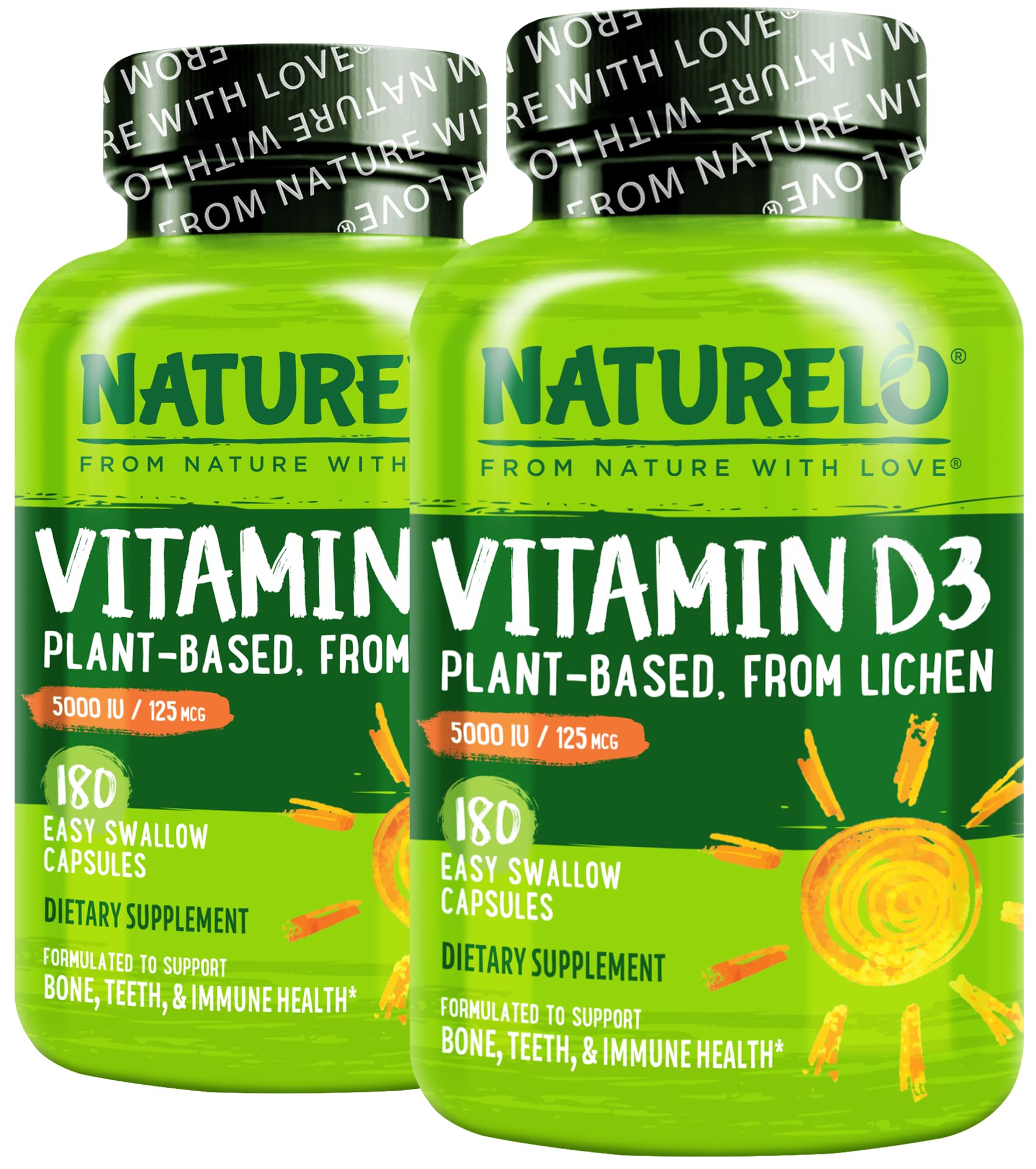 Naturelo Vitamin D3 5000 IU bottle supports immune health and bone maintenance.