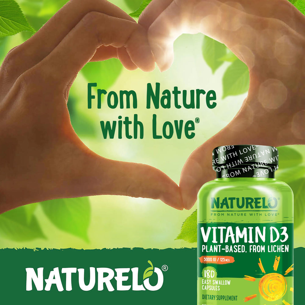 Wild-harvested lichen source shown for Naturelo Vitamin D3 5000 IU.