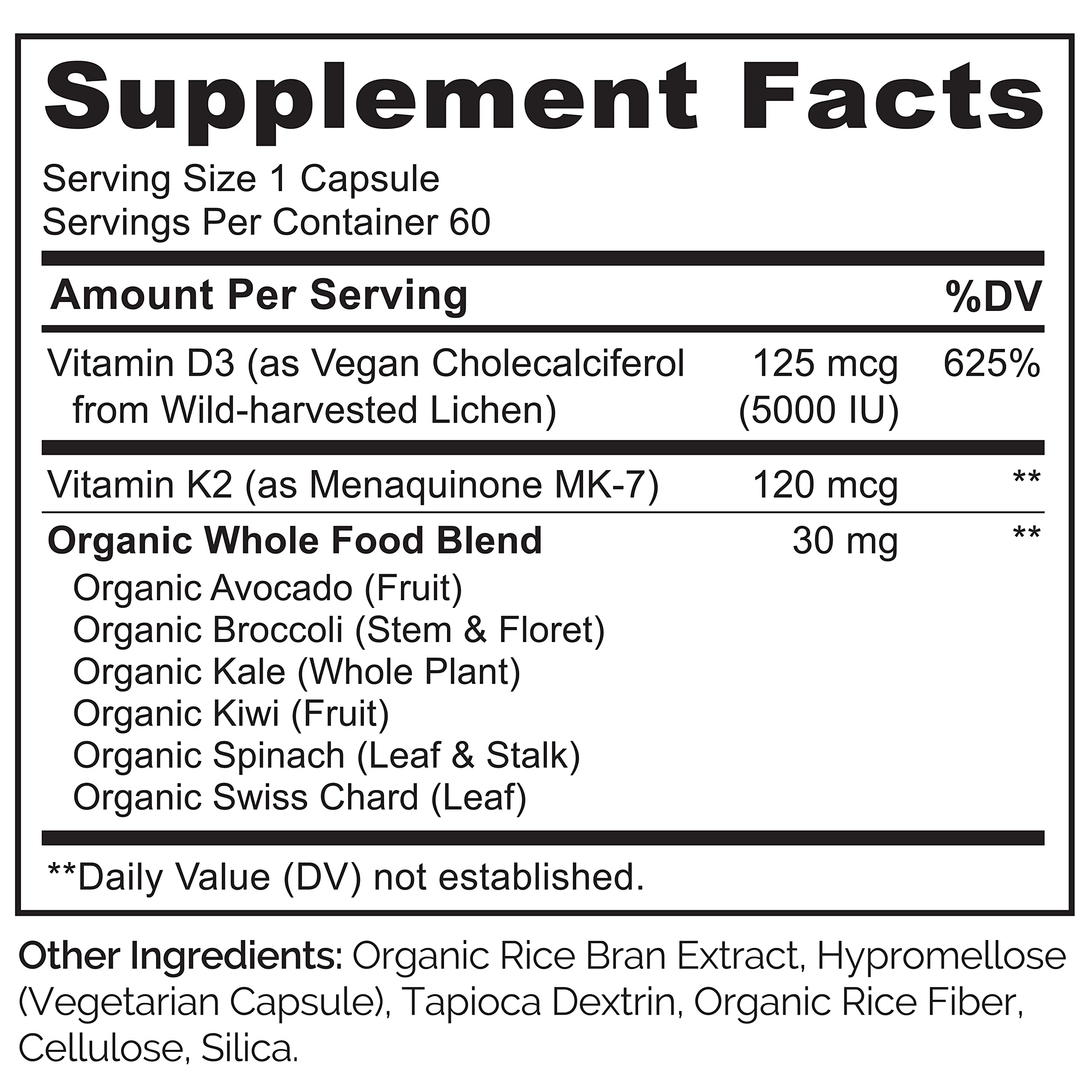 NATURELO D3 K2 label front highlights vegan, non-GMO quality