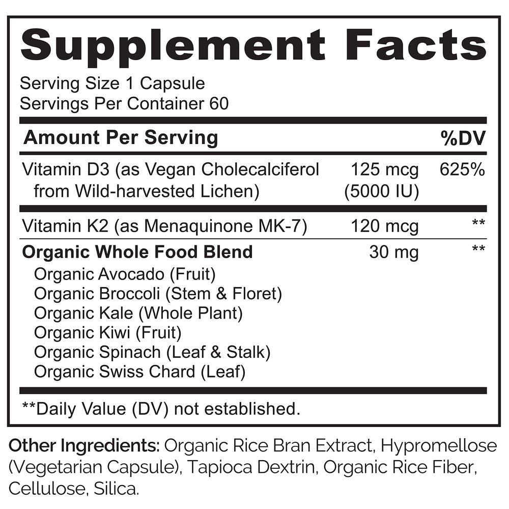NATURELO D3 K2 label front highlights vegan, non-GMO quality