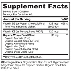 NATURELO D3 K2 label front highlights vegan, non-GMO quality