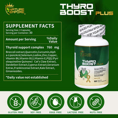 NatureMPIRE Thyro Boost Plus bottle side with label details.