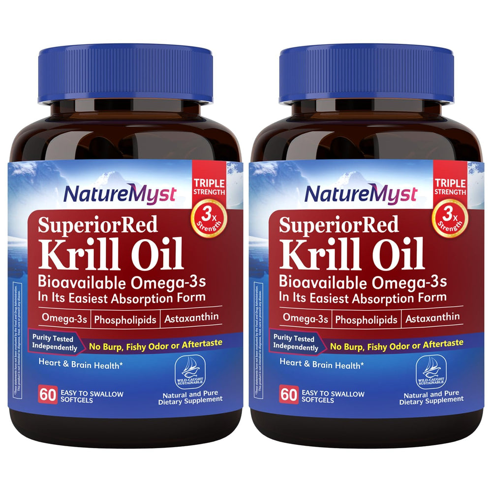 NatureMyst Krill Oil softgels pack showing convenient daily omega-3