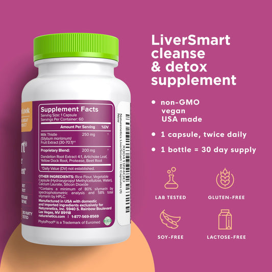 Naturenetics Milk Thistle bottle highlights 80% silymarin full-spectrum blend.