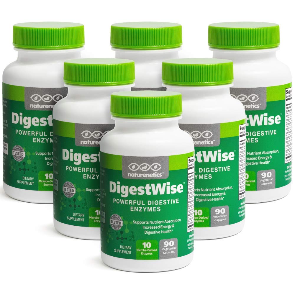 Naturenetics DigestWise bottle showcasing the vegan enzyme blend for digestion support.