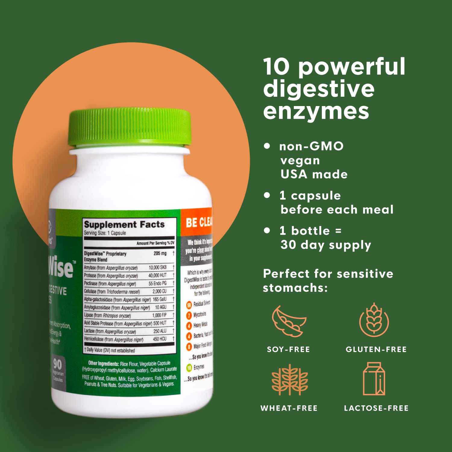 Naturenetics DigestWise label close-up highlighting vegan formula and purity.