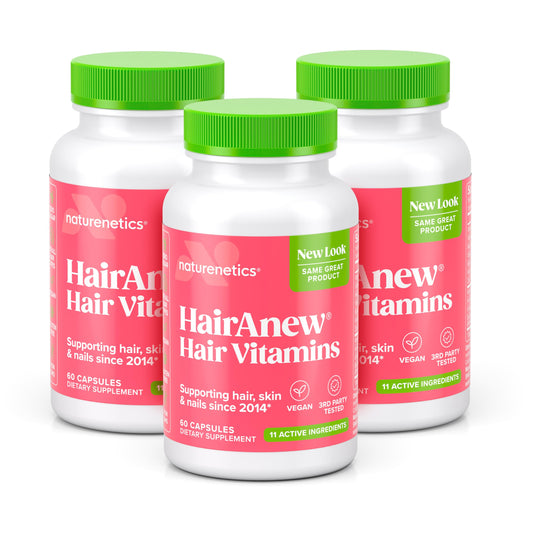 Naturenetics HairAnew bottle with capsules for daily hair growth support.