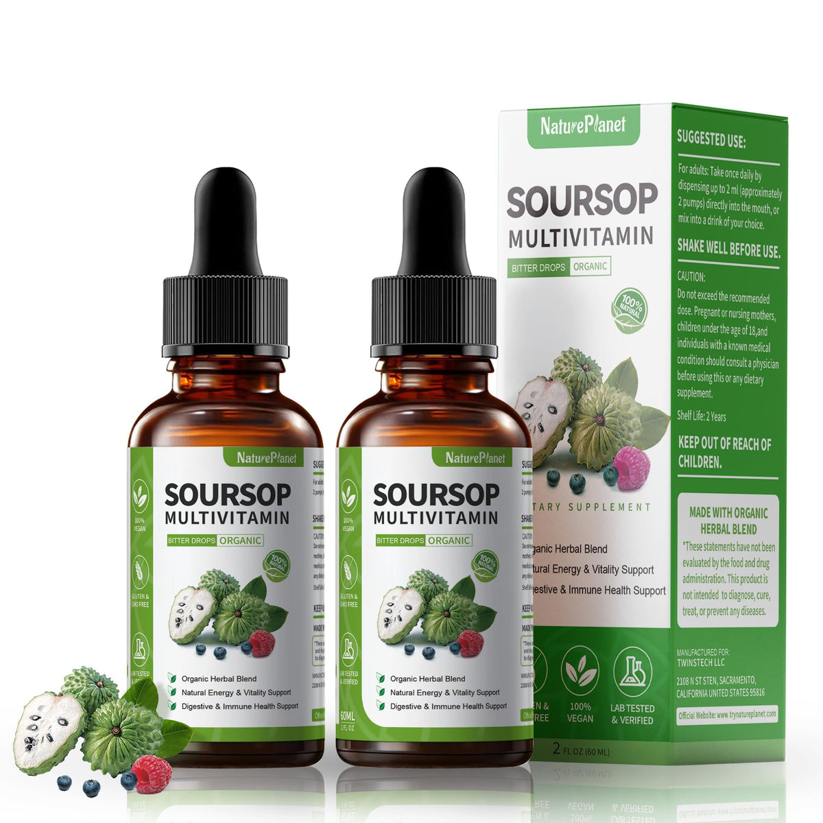 NaturePlanet Guanabana soursop liquid bottle front for daily wellness support