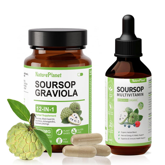 NaturePlanet Soursop Bitters Drops bottle, premium organic extract for easy daily supplementation.