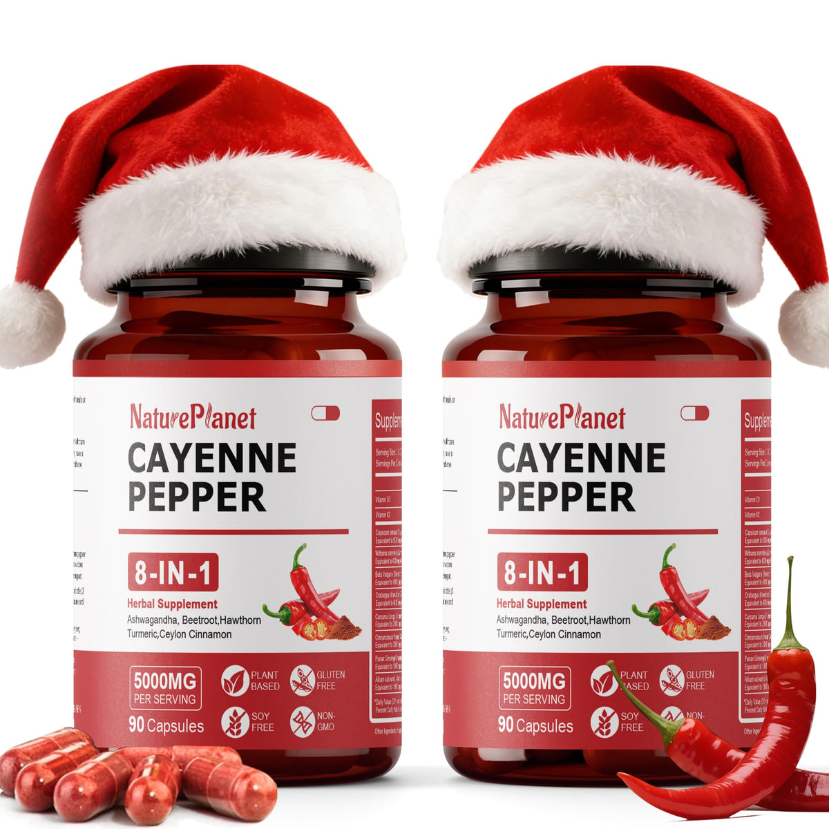 NaturePlanet Vascu Flow bottle and label showing cayenne capsules for daily circulation support.