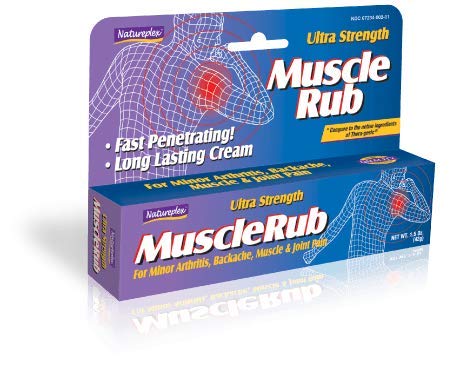 Natureplex Ultra Strength Muscle Rub bottle back label showing usage directions.