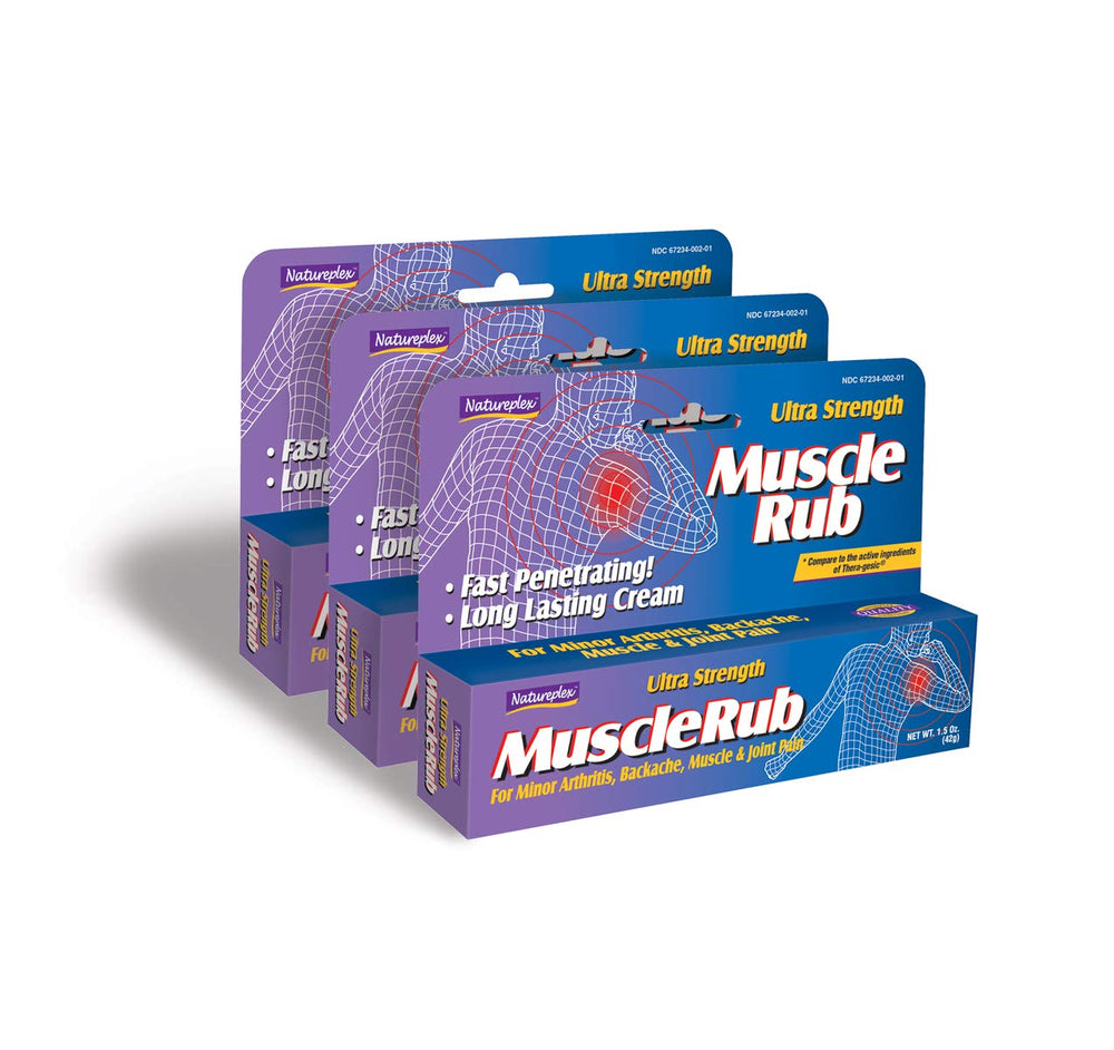 Natureplex Ultra Strength Muscle Rub massage on shoulder for minor discomfort.