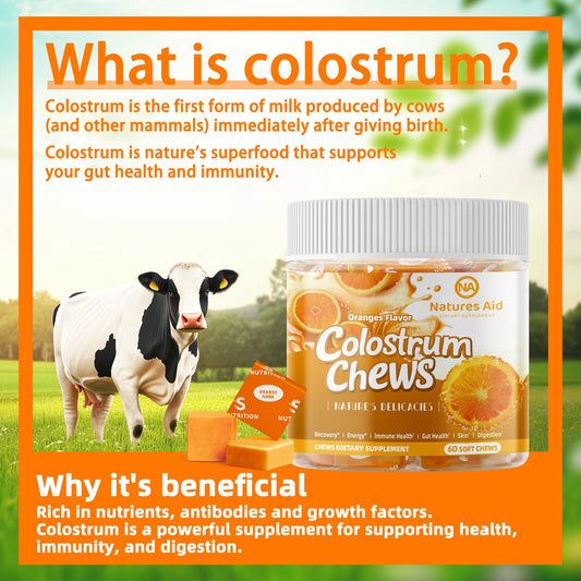 Natures Aid Colostrum Chews orange chews closeup showing chewy texture.
