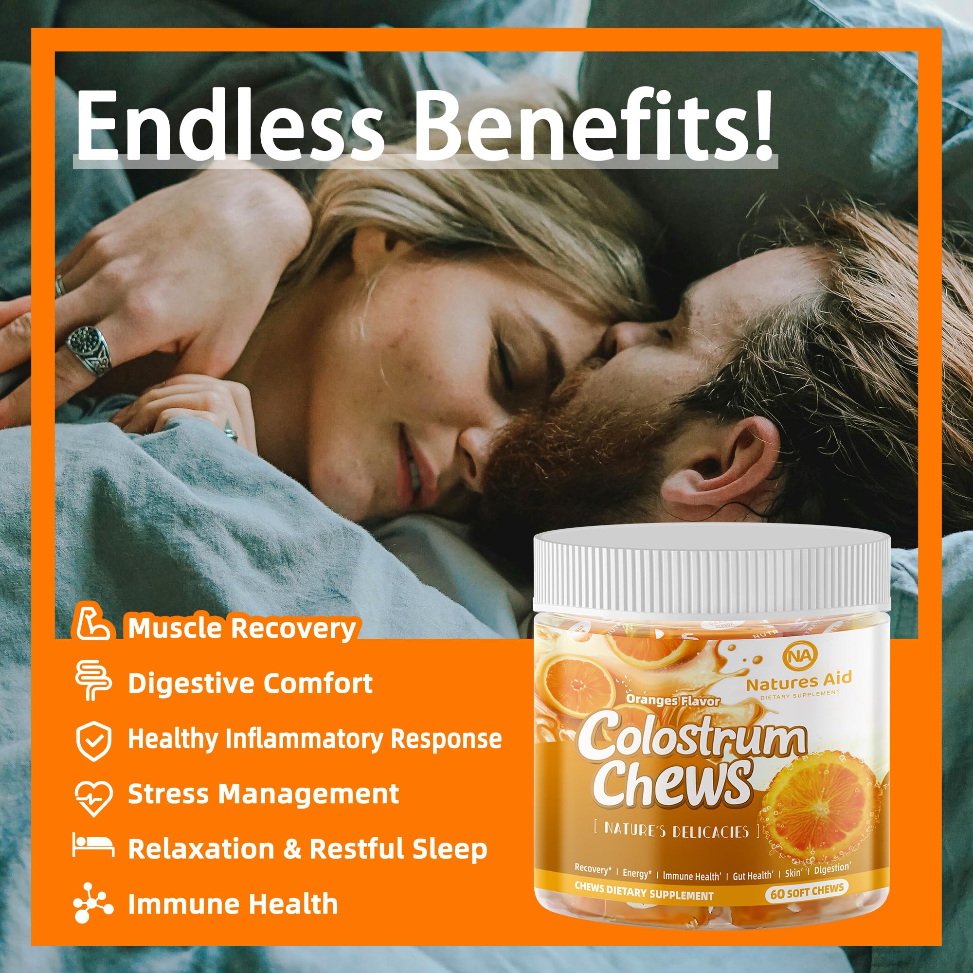 Natures Aid Colostrum Chews orange flavor with inviting aroma.