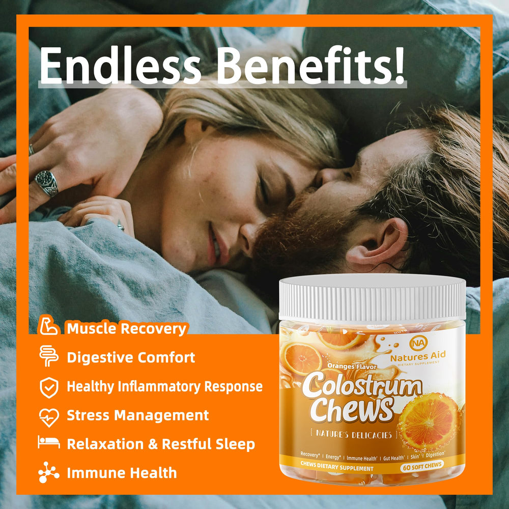 Natures Aid Colostrum Chews orange flavor with inviting aroma.