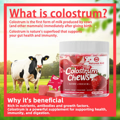 Nature's Aid Colostrum Chews strawberry flavor in close-up