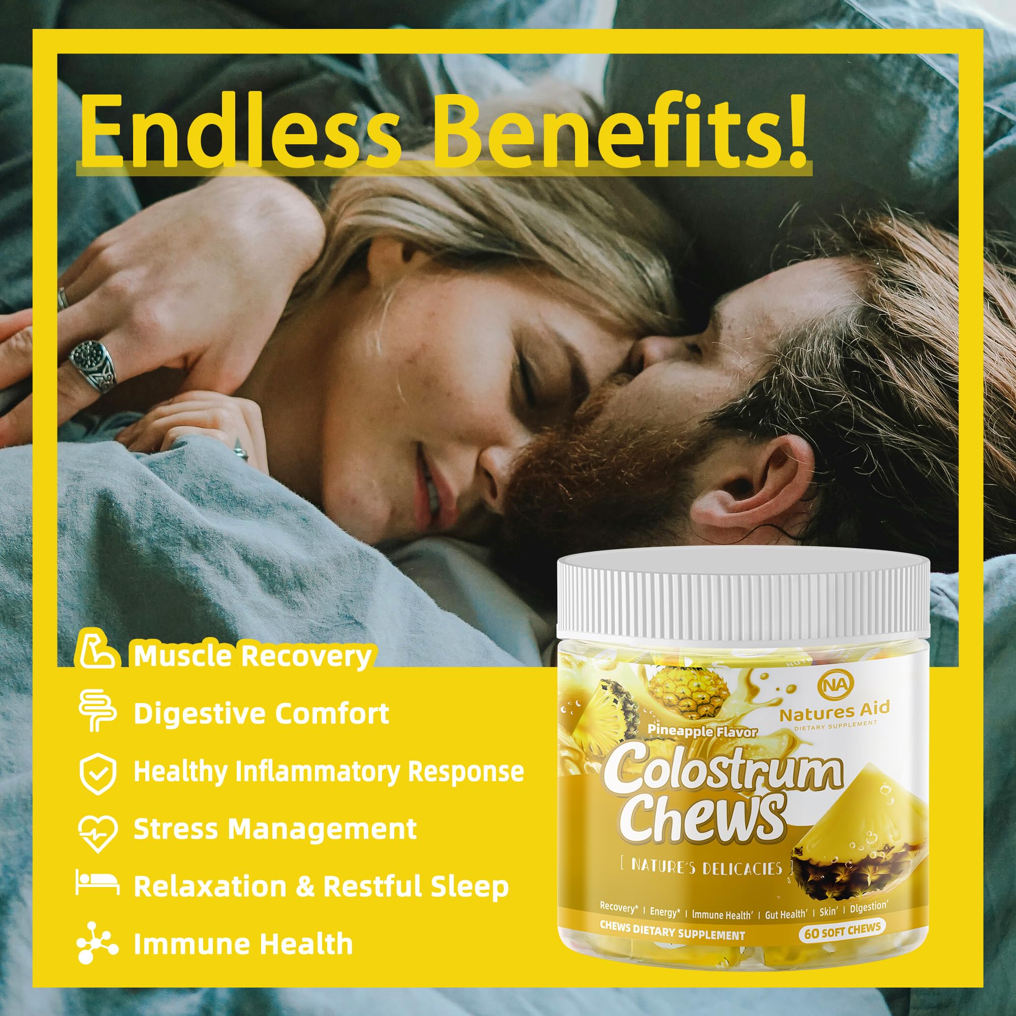 Natures Aid Pineapple Flavored Colostrum Chews supporting skin and hair vitality
