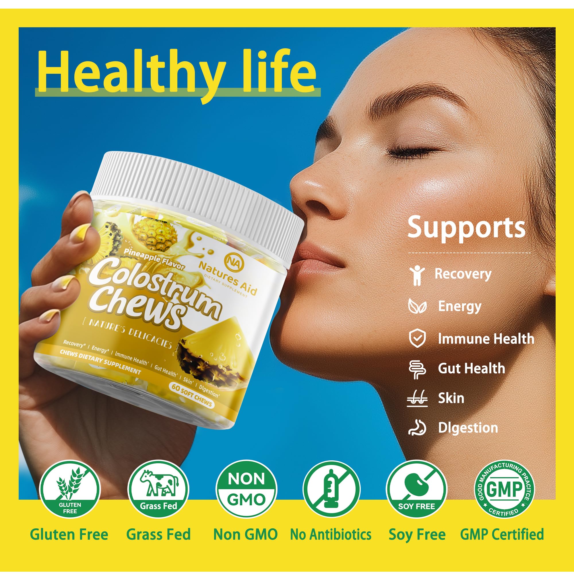 Natures Aid Colostrum Chews with Probiotics for immune and gut balance