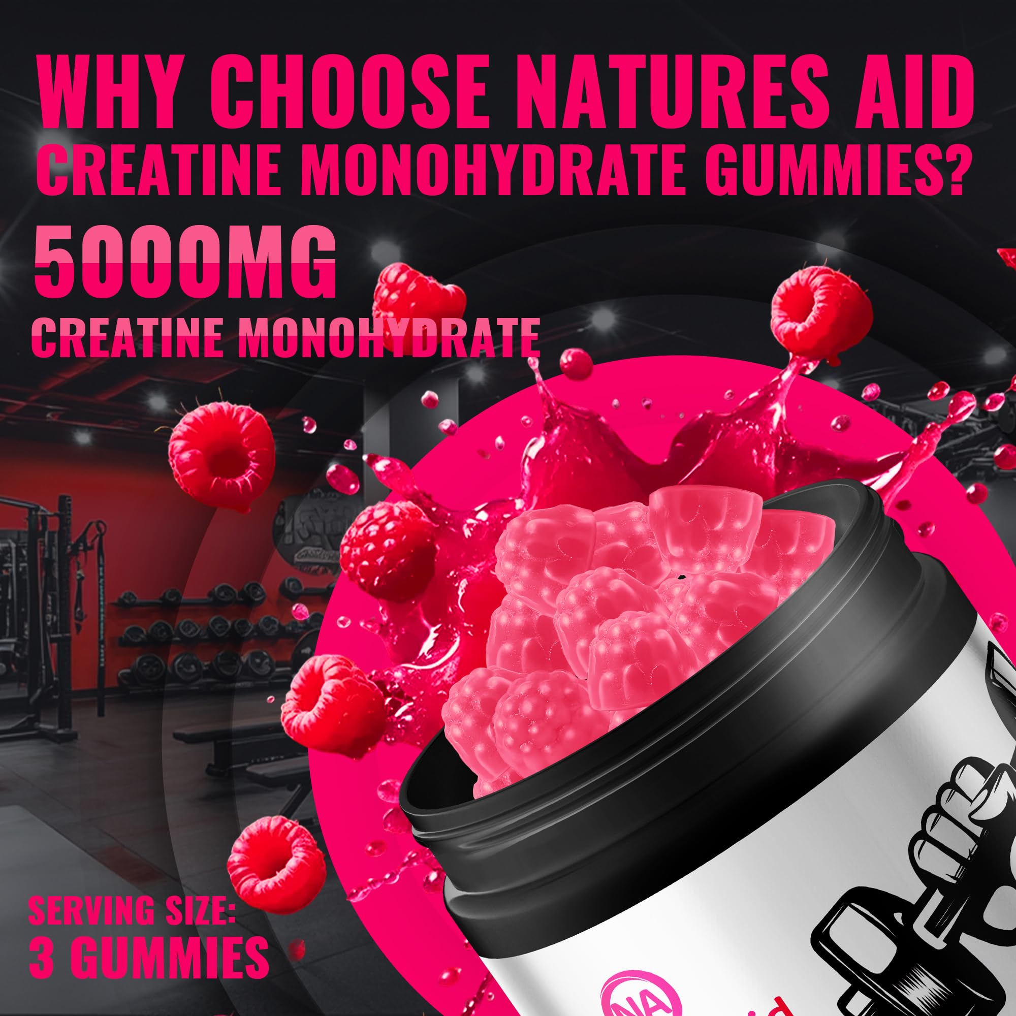 Natures Aid Creatine Gummies gummies-closeup highlighting texture and color.