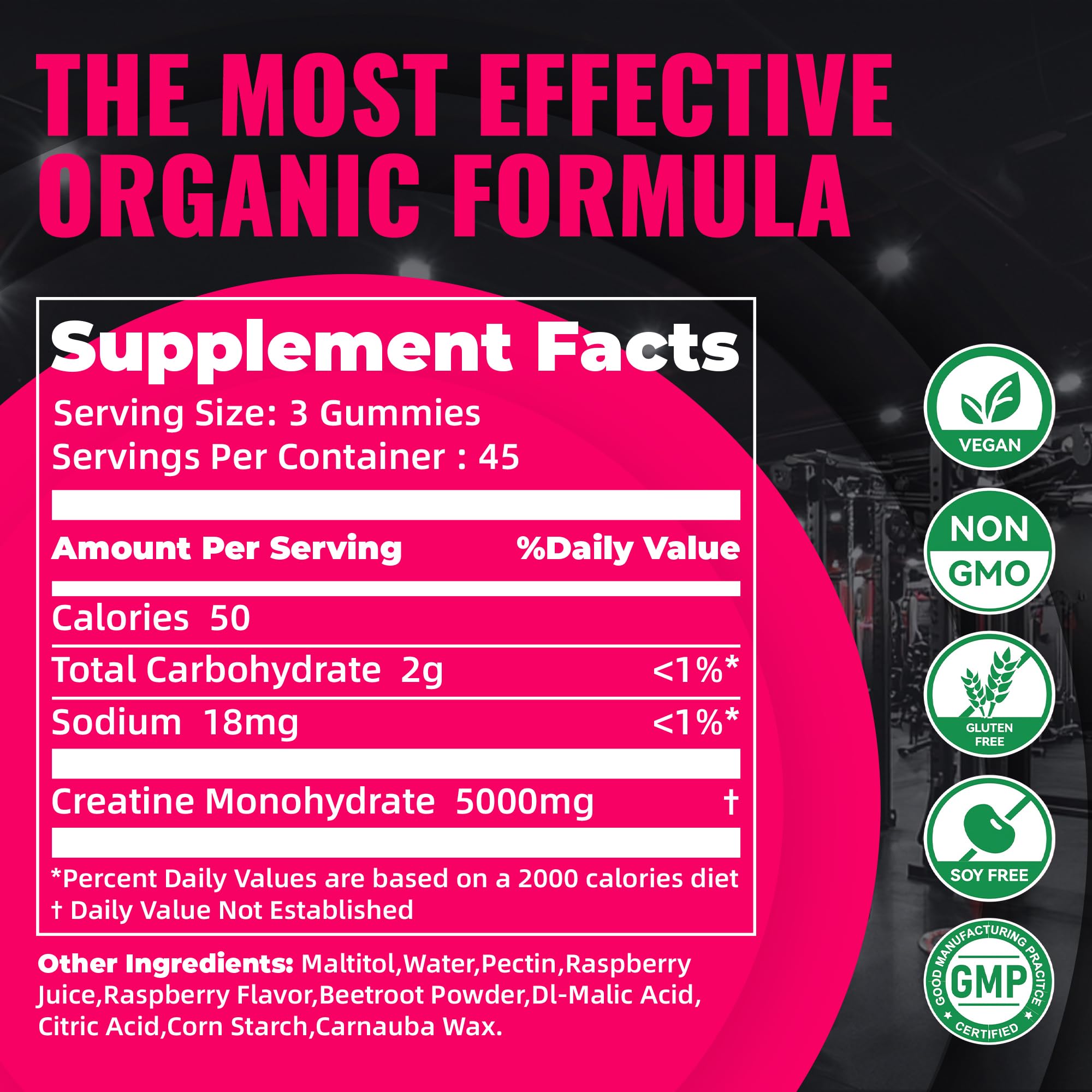 Natures Aid Creatine Gummies serving-three shown for easy dosing.
