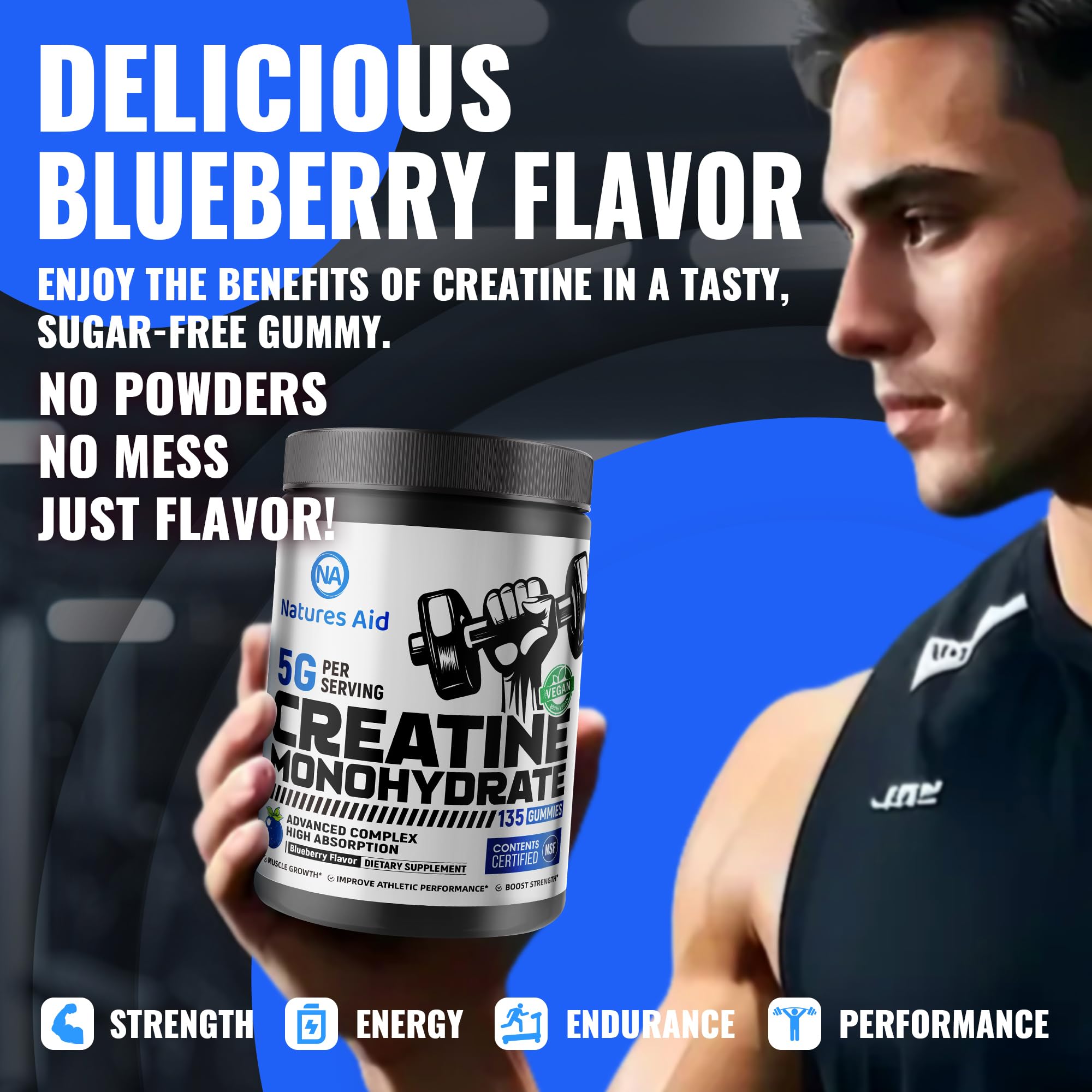 135-count jar emphasizes long-lasting supply for workouts and routines.