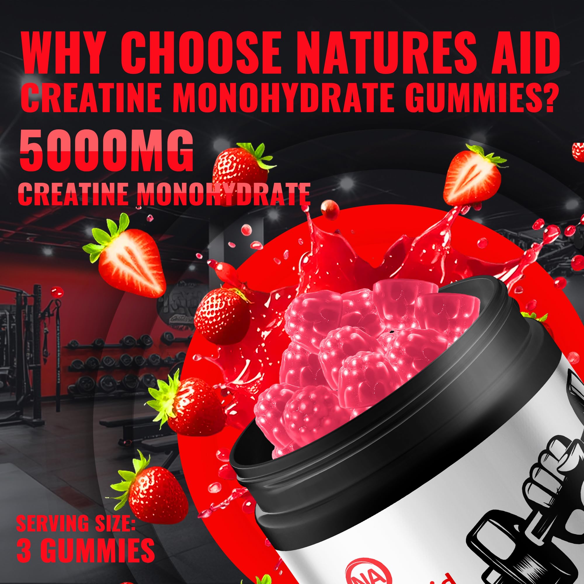 Nature's Aid Creatine Gummy 135-count bottle ready for daily use.