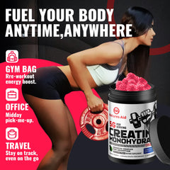 Natures Aid Creatine Gummy on-the-go use shown with a gym bag.