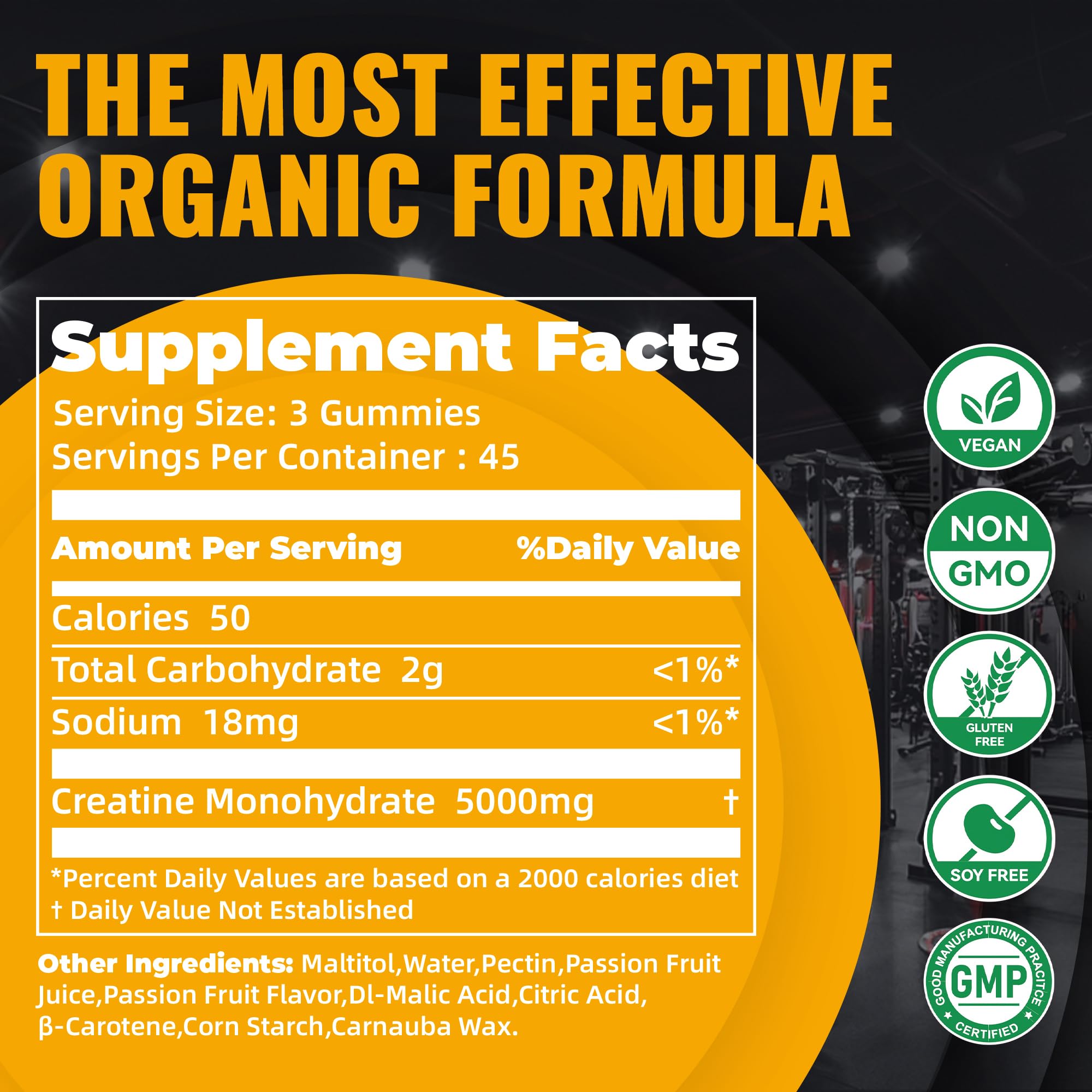 Natures Aid Creatine Monohydrate Gummies serving size of 3 gummies.