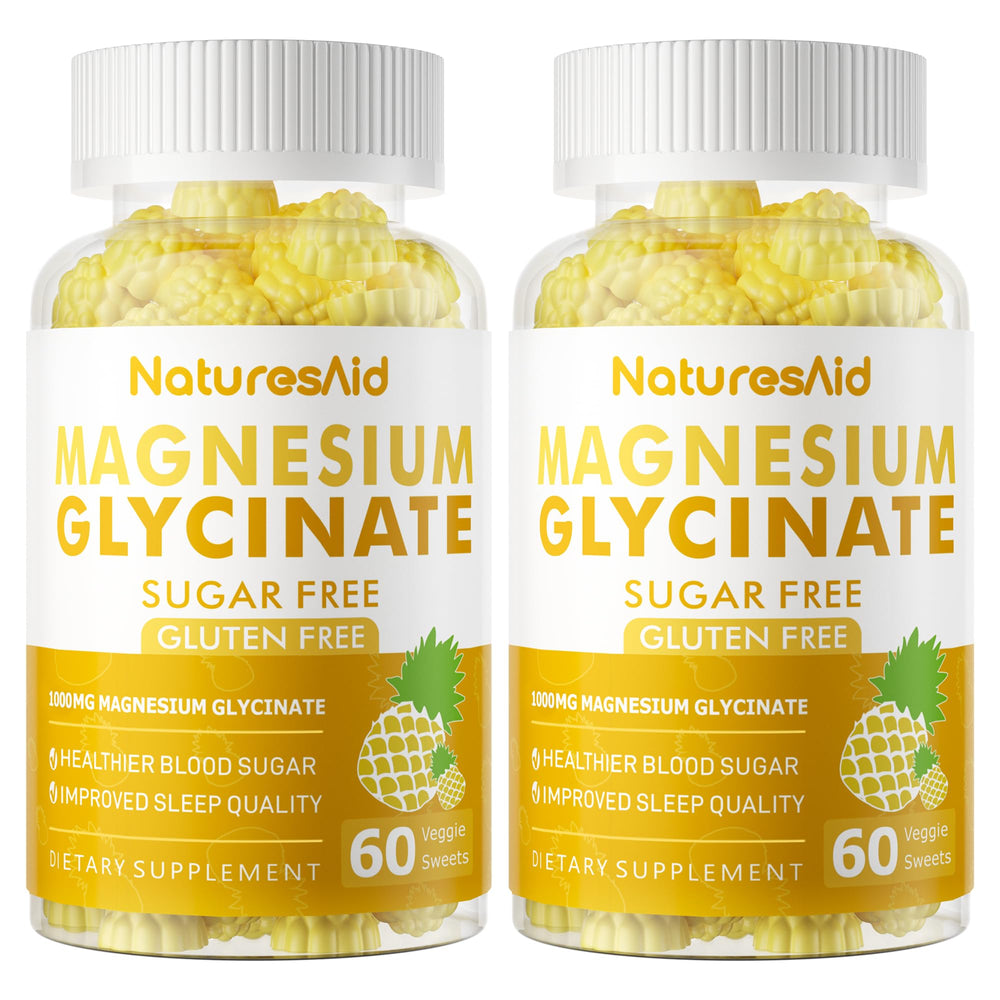 Natures Aid magnesium glycinate gummies 1000mg pineapple bottle: convenient daily support for mood and sleep