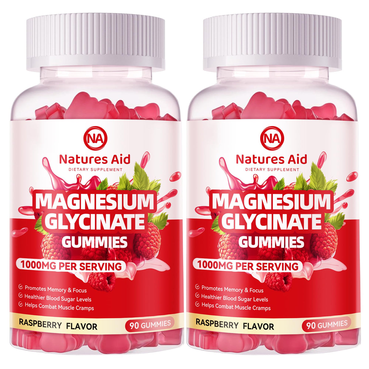 Natures Aid Magnesium Glycinate Gummies raspberry bottle for daily support
