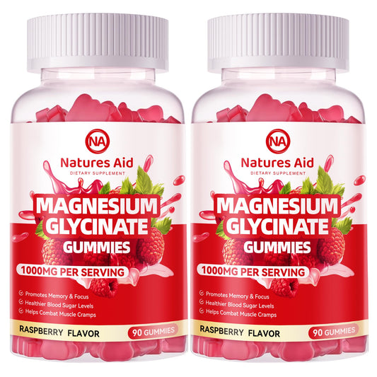 Natures Aid Magnesium Glycinate Gummies raspberry bottle for daily support