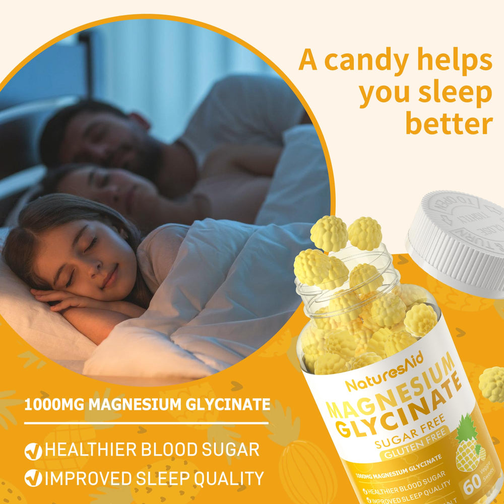 Natures Aid magnesium glycinate gummies bottle cap close-up: resealable and easy to take