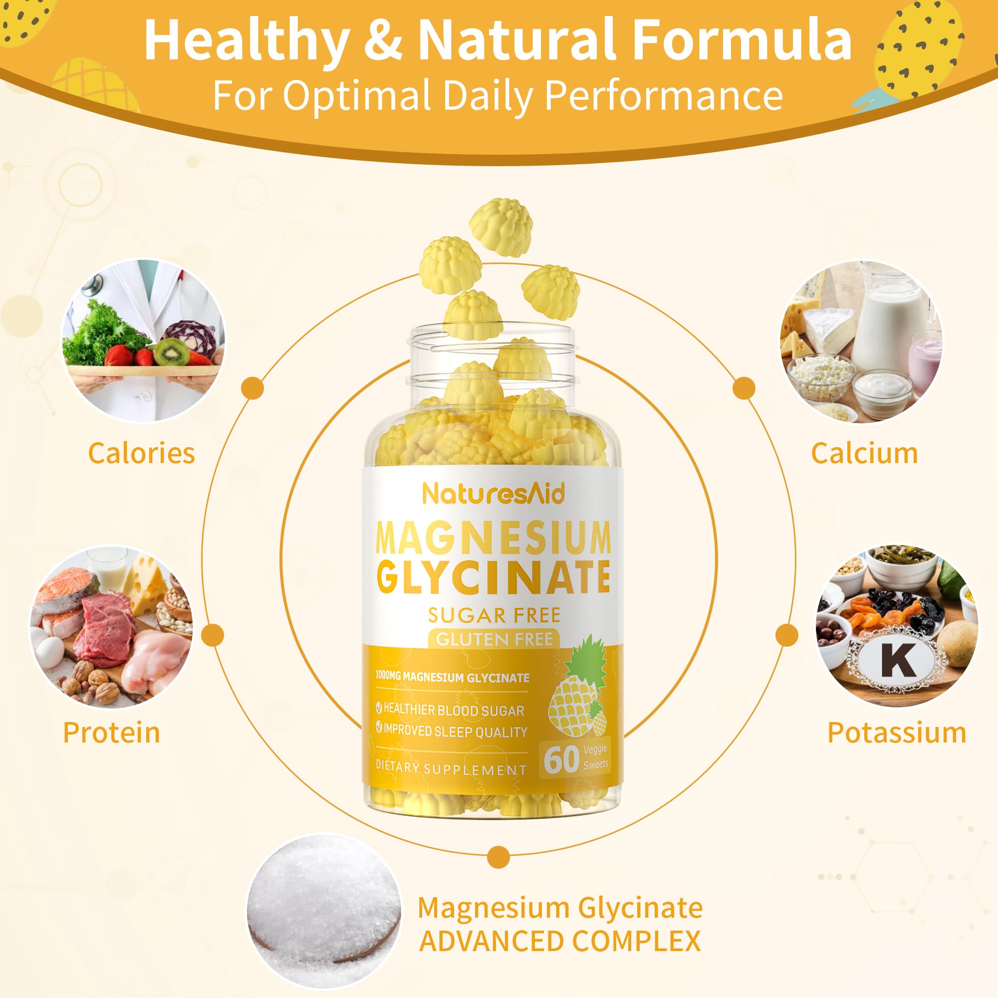 Natures Aid magnesium glycinate gummies texture: soft chews with pineapple flavor