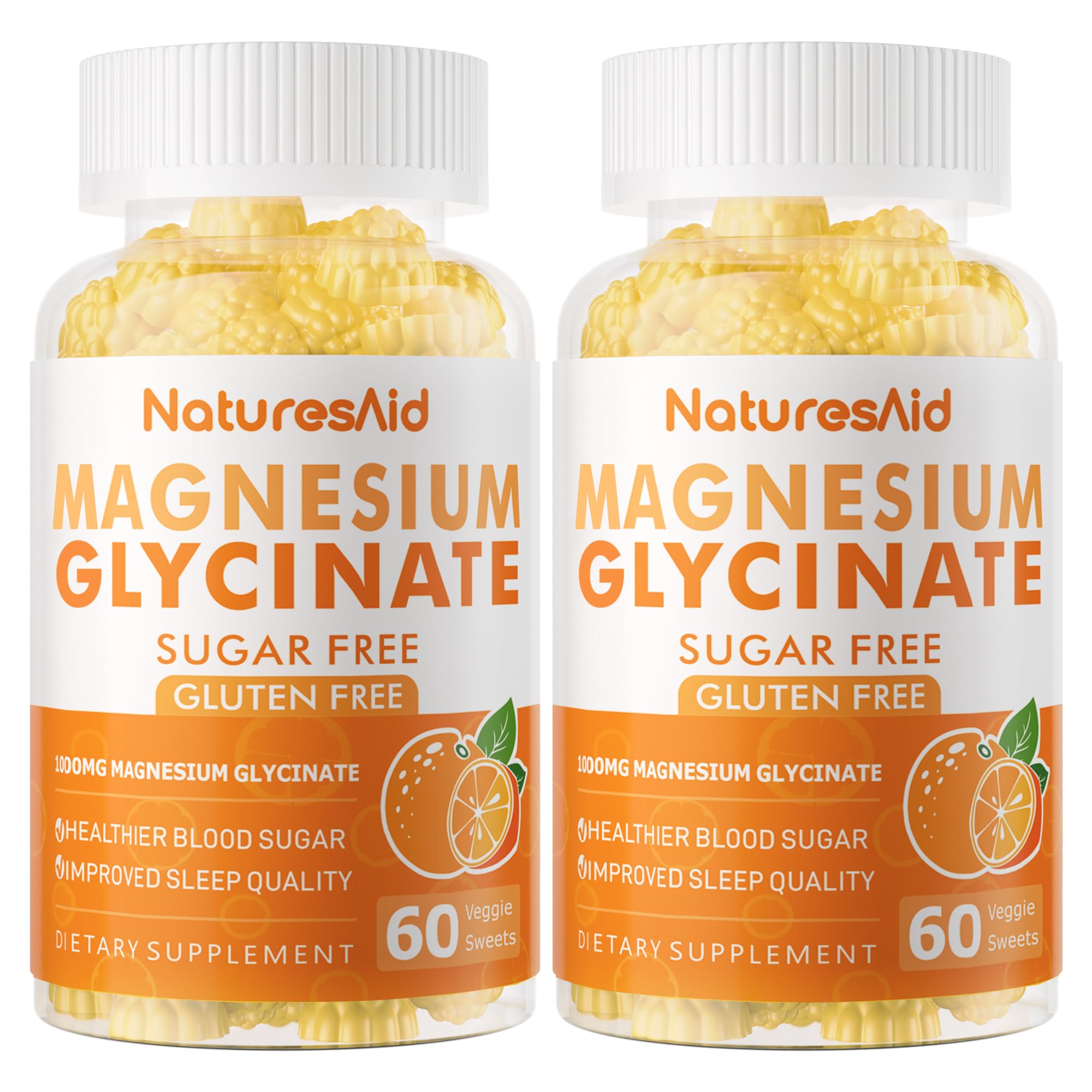 Natures Aid magnesium glycinate gummies bottle, easy daily dose with sugar-free formula.