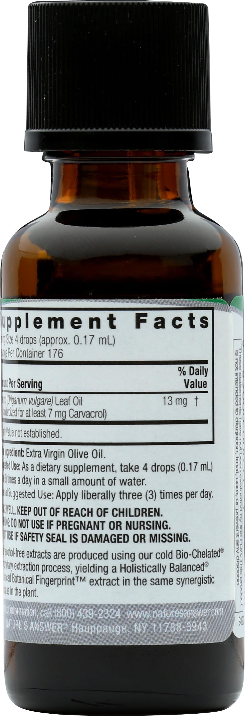 Nature's Answer Oregano Oil dropper dispensing a small amount.