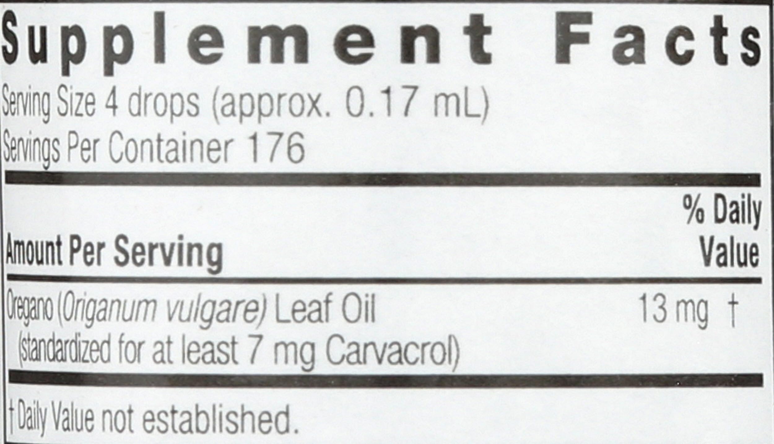 Closeup of Nature's Answer Oregano Oil label highlighting details.
