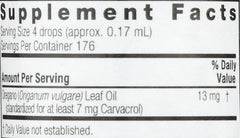 Closeup of Nature's Answer Oregano Oil label highlighting details.