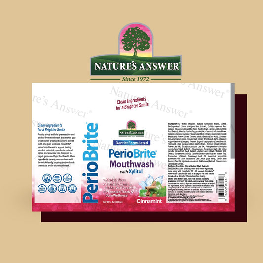 PerioBrite cinnamint splash suggests a cool, long-lasting mouthfeel.