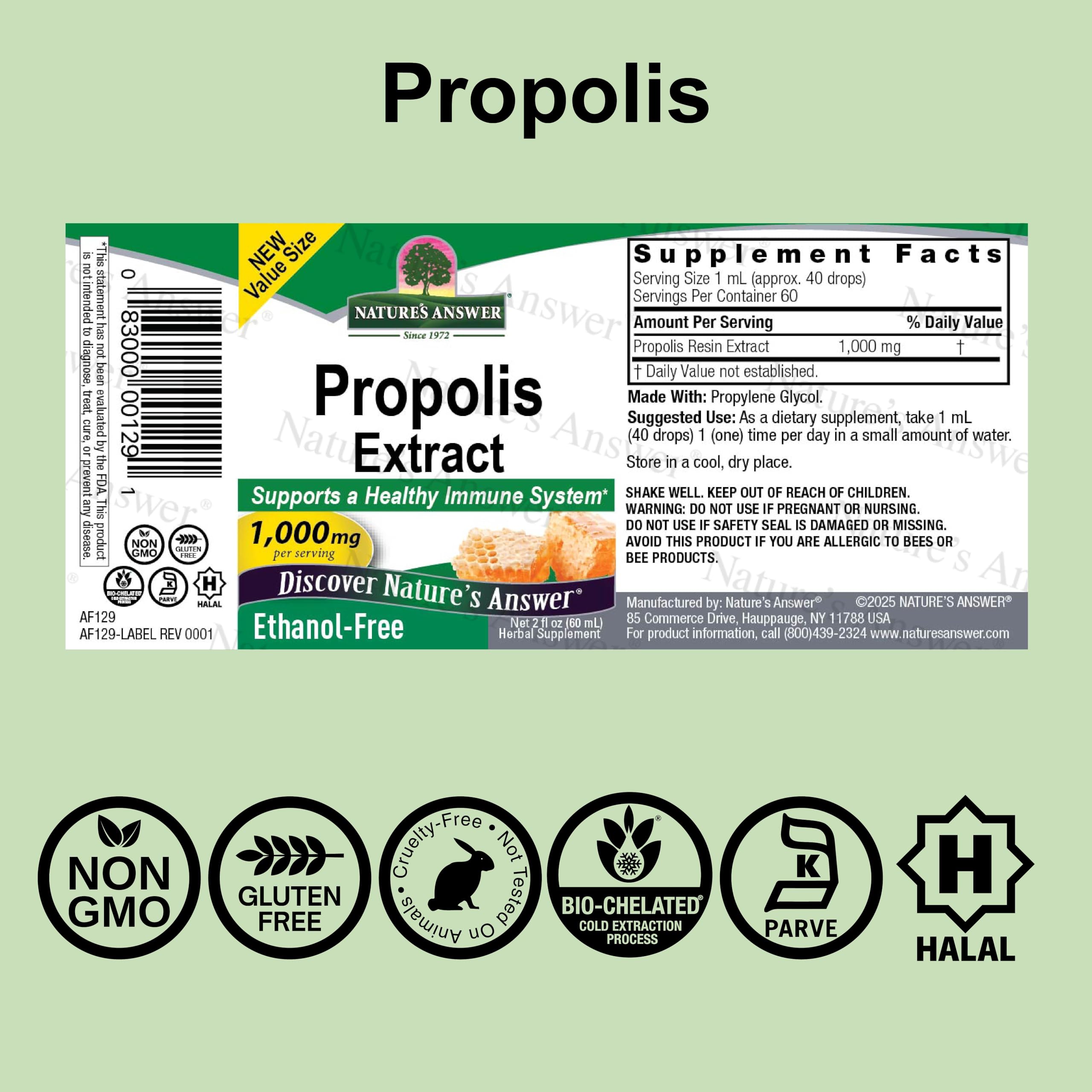 Close-up of the Nature's Answer dropper delivering propolis resin extract.