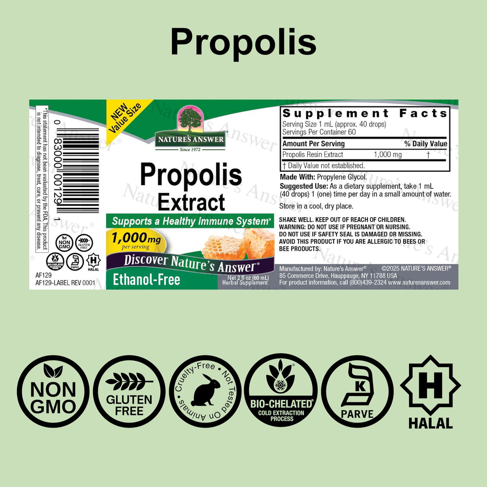 Close-up of the Nature's Answer dropper delivering propolis resin extract.