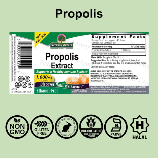Close-up of the Nature's Answer dropper delivering propolis resin extract.