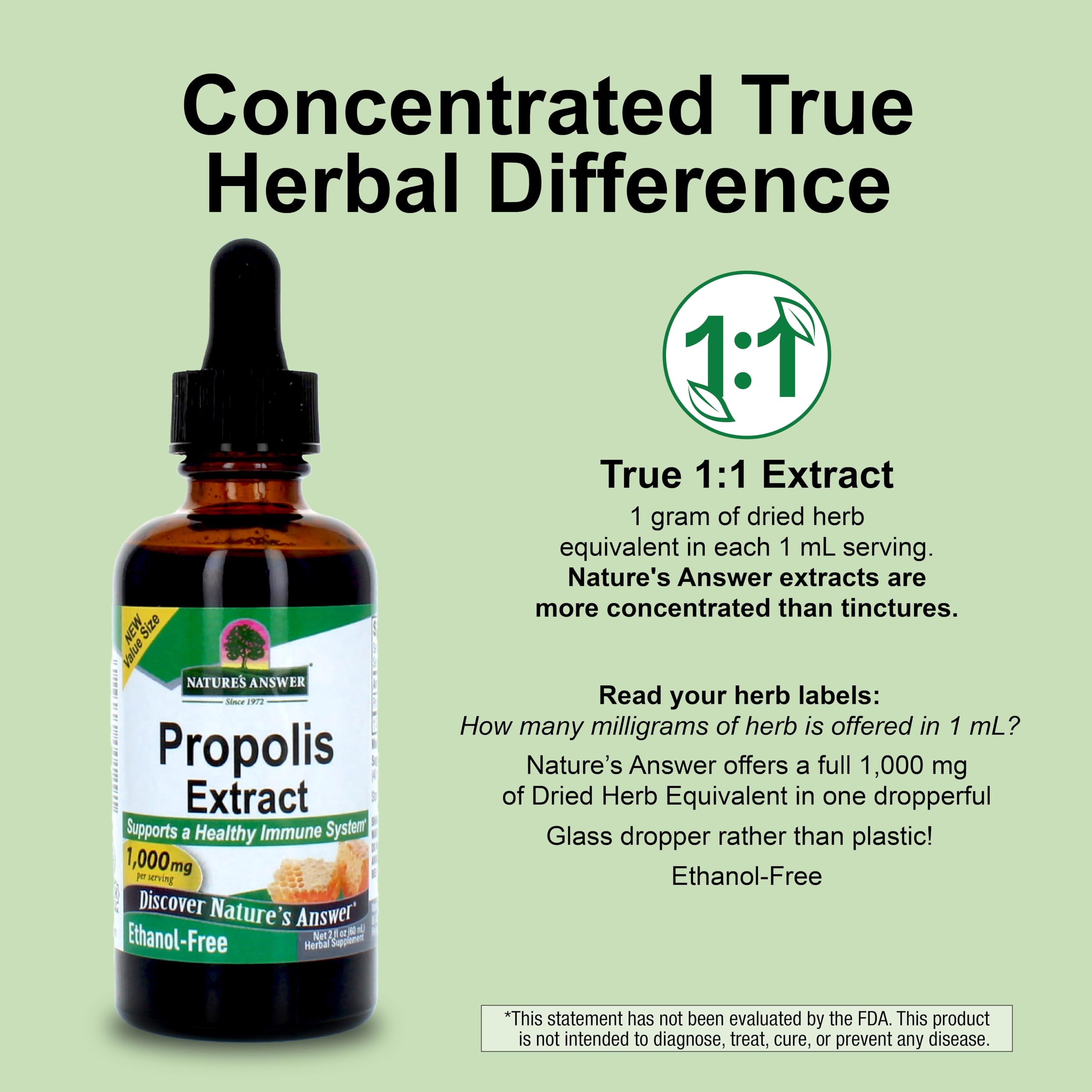 Nature's Answer propolis resin extract glycerin base provides alcohol-free stability.