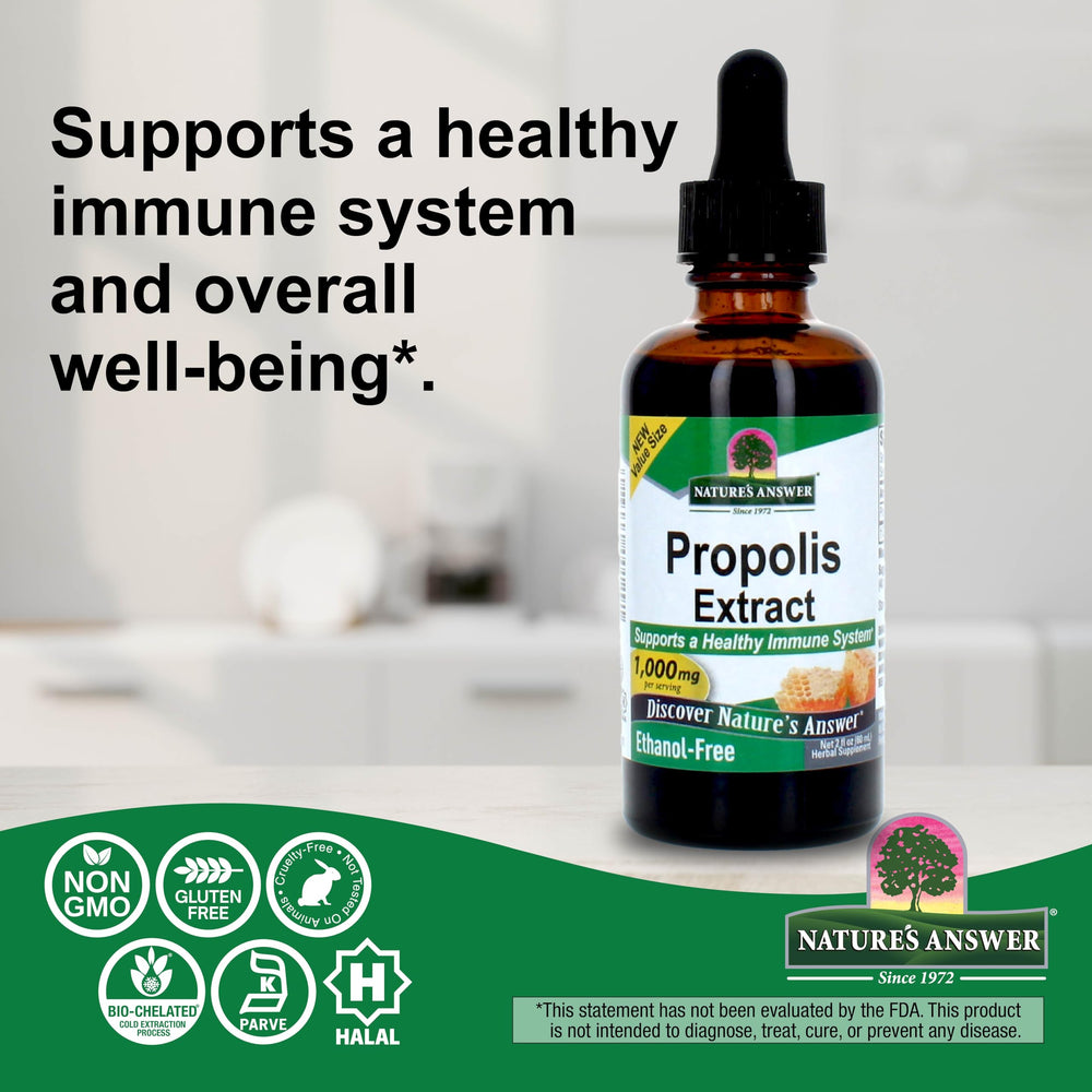 Nature's Answer propolis resin extract being added to water for easy intake.