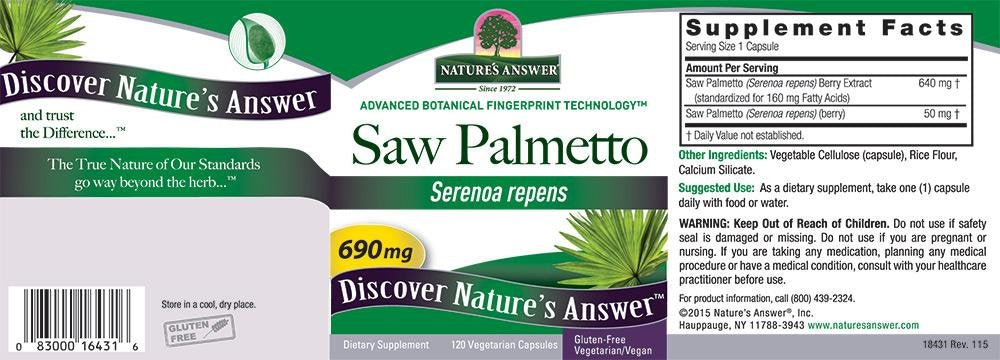 Nature's Answer Saw Palmetto Extract packaging displayed to aid informed purchase.