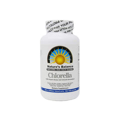 Nature's Balance Premium Chlorella bottle with nutrient-rich greens supporting daily health.