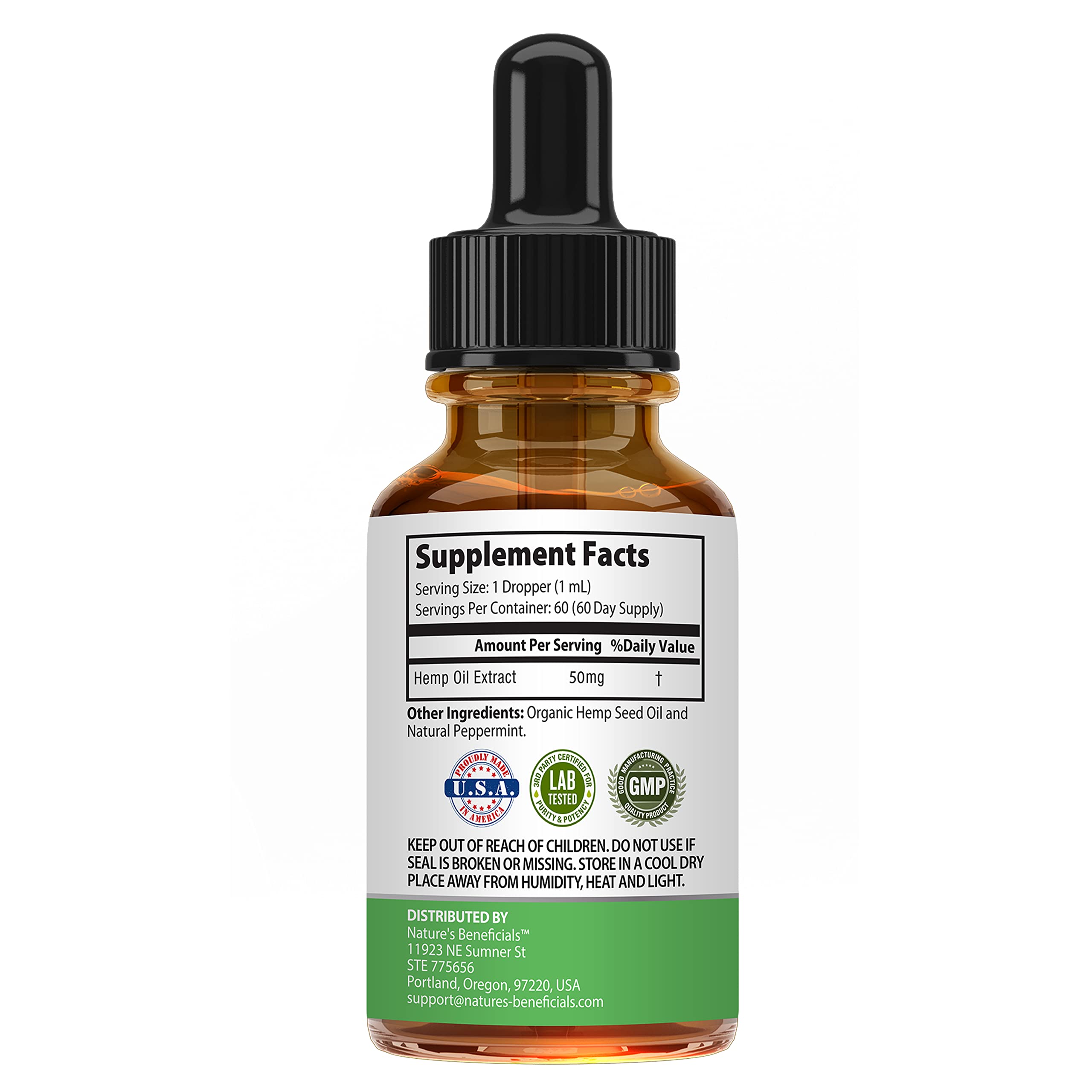 60 mL dropper bottle close-up with precise dosage marks